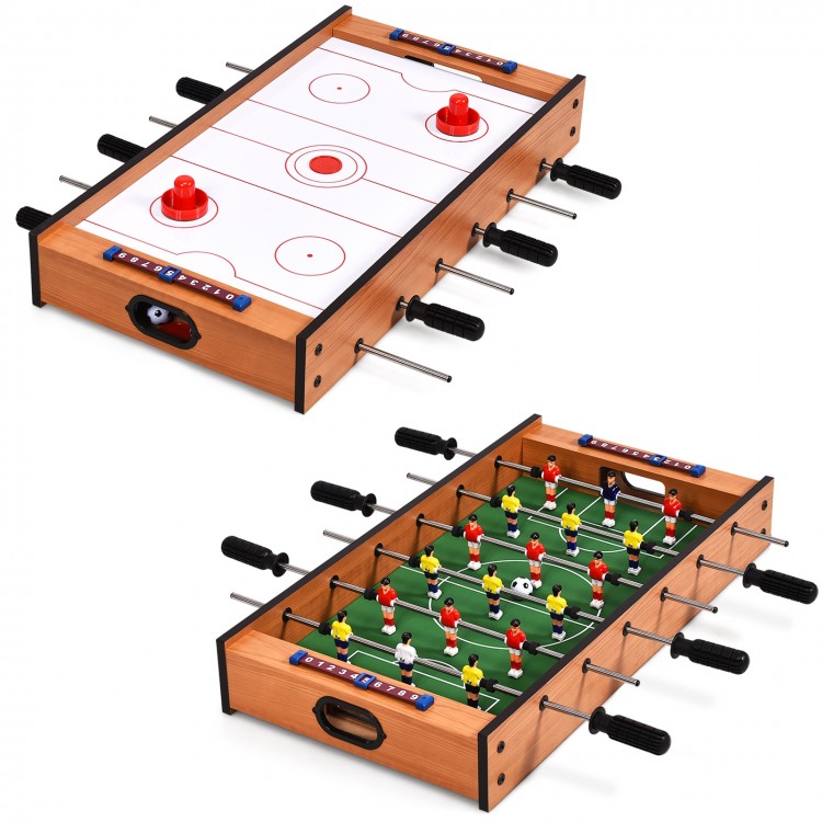 2-in-1 air hockey and foosball game table with rotating surfaces, perfect for indoor and outdoor fun for all ages.