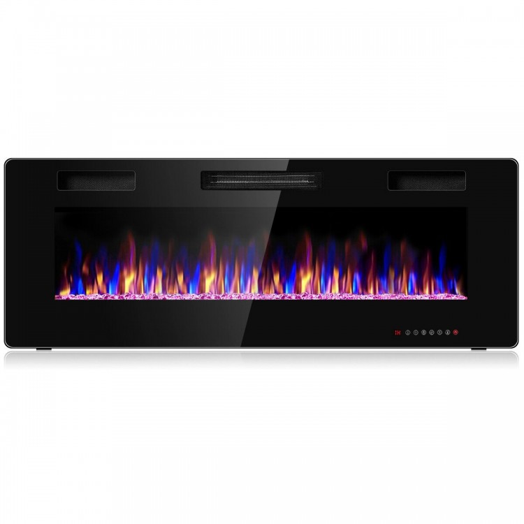 50-inch recessed electric fireplace with 12 flame colors, touch screen, and remote control for stylish heating.