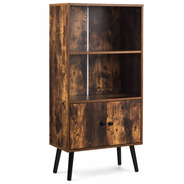 2-tier retro bookcase with 2 open shelves and a concealed compartment, featuring a rustic design for living room or.