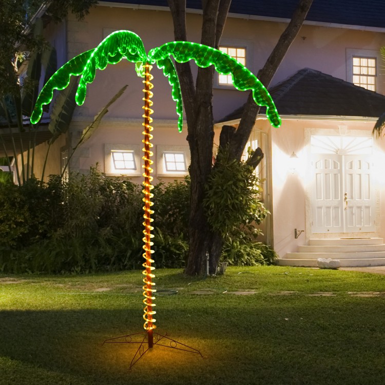 7-foot LED pre-lit palm tree decor with warm lights, perfect for outdoor or indoor festive decoration.