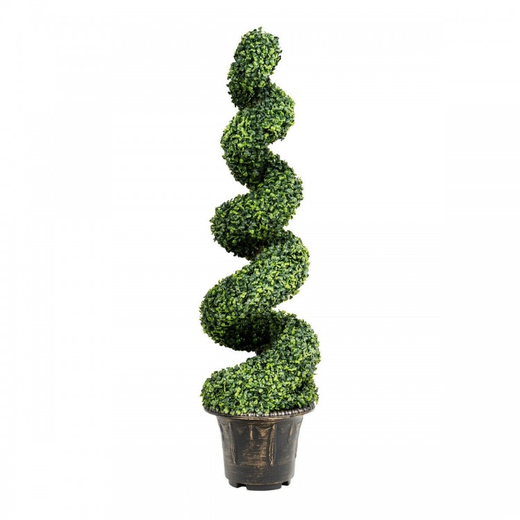 4 feet artificial boxwood spiral tree with green leaves, lightweight design, perfect for indoor and outdoor decoration.