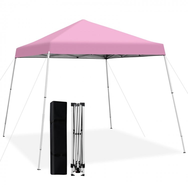 Pink 10 x 10 feet outdoor instant pop-up canopy with carrying bag, ideal for camping and outdoor events.