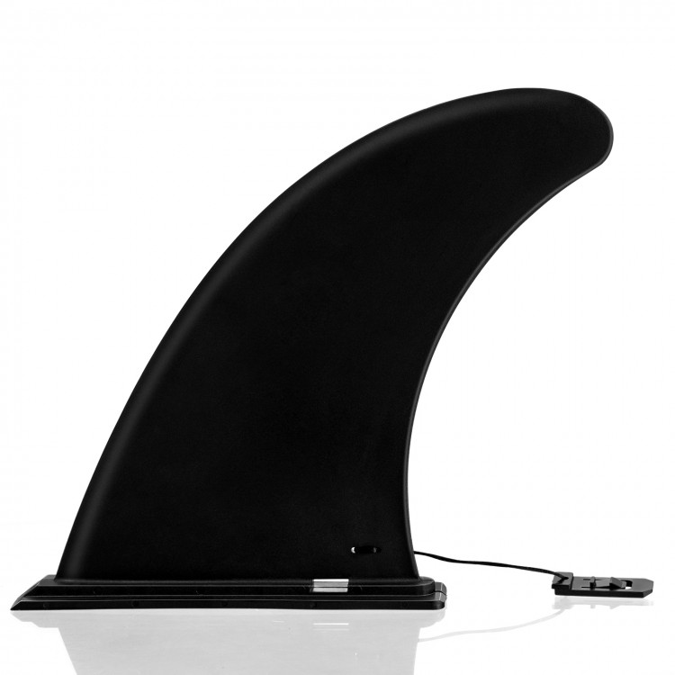 9-inch black detachable center fin made of fiberglass-reinforced nylon for longboards and paddle boards.