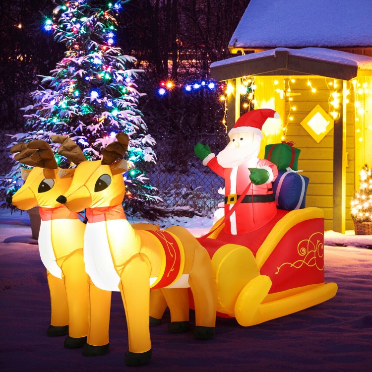 Outdoor inflatable Santa with double deer and sled, 7.5 feet tall, perfect for Christmas yard decoration with LED.