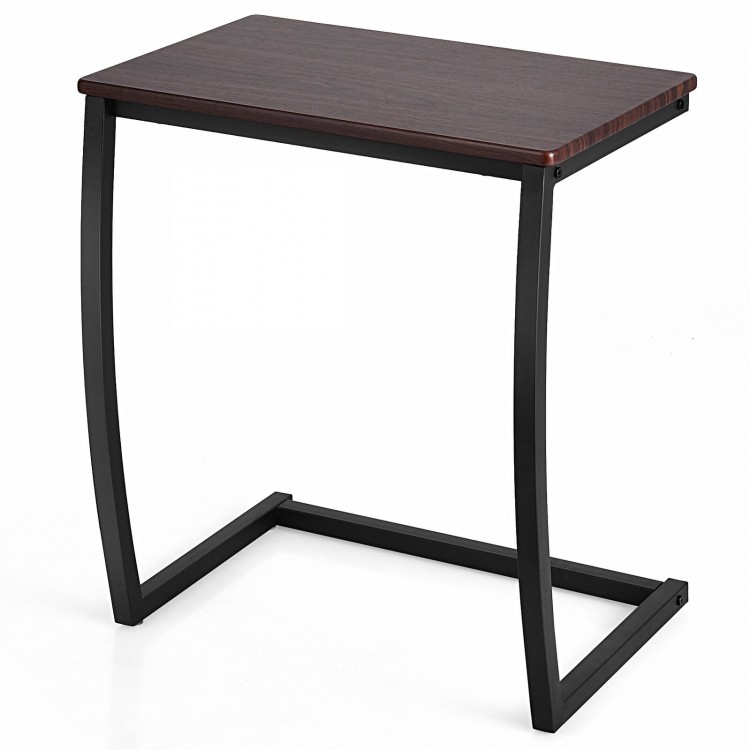 C-shaped steel frame side table with waterproof MDF top, ideal for use as a laptop or end table next to a sofa.