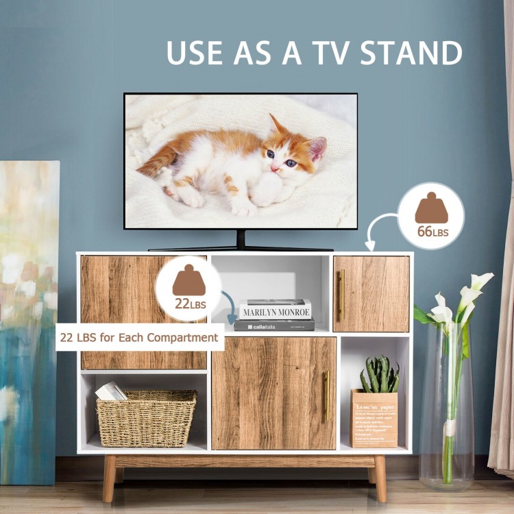 Sideboard storage cabinet with 6 compartments, made of engineered wood, ideal as a TV stand for living room elegance.