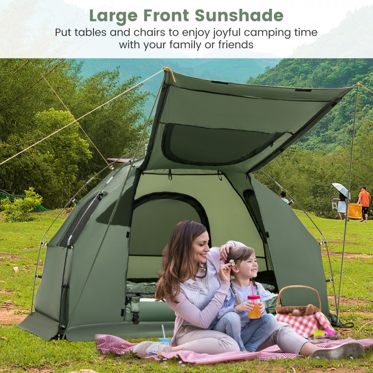 1-person camping tent with sunshade, featuring a spacious vestibule and durable 190T polyester for outdoor comfort.
