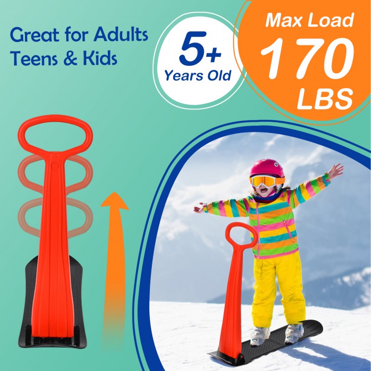 1-rider snow scooter in red with grip handle, designed for ages 5+, max load 170 lbs, ideal for winter fun on slopes.
