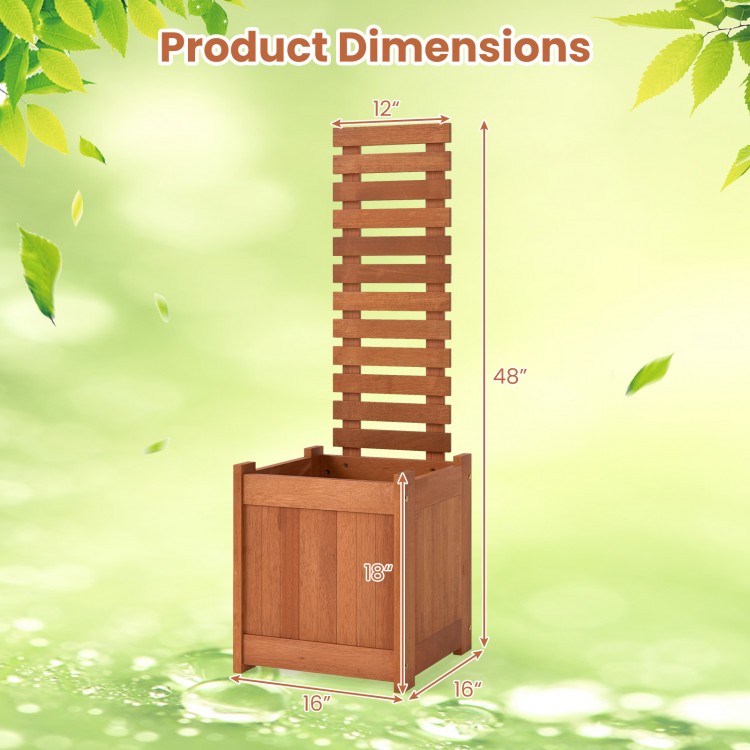 Outdoor wooden raised garden bed with trellis, 48" tall, 16" wide, perfect for climbing plants and garden decoration.