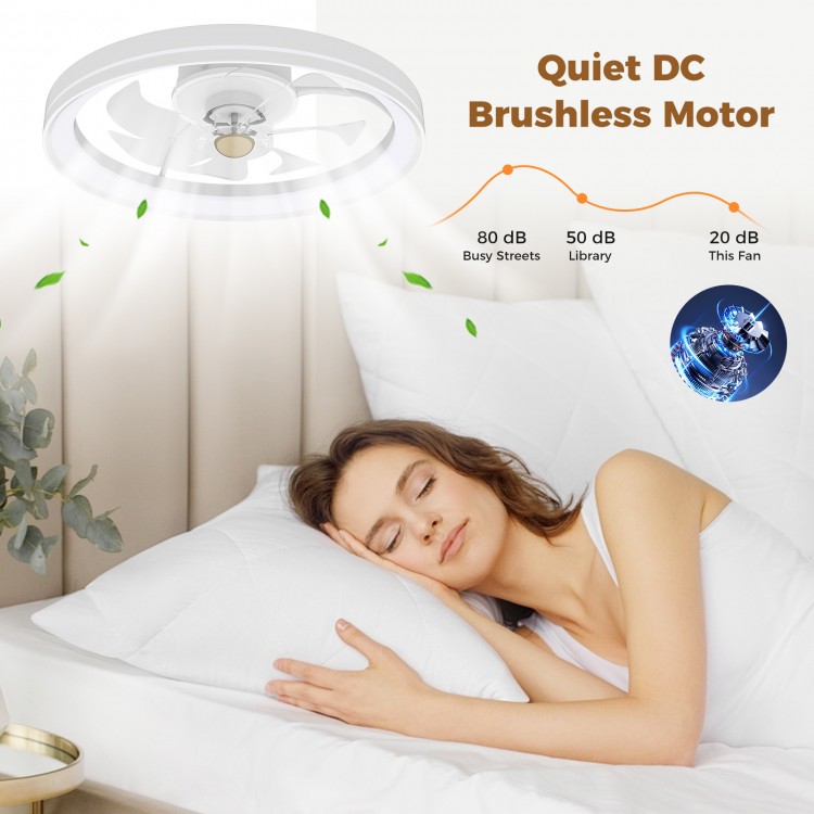 19-inch low-profile ceiling fan with dimmable LED, adjustable color temperature, and ultra-quiet DC brushless motor.