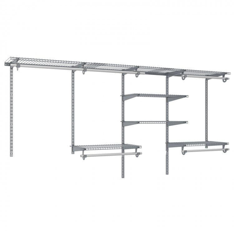 Closet organizer system with 7 shelves and 5 hanging rods in grey, adjustable for 4-8 FT wall spaces, ideal for.