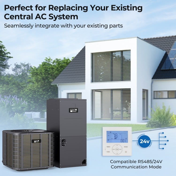3 Ton 19 SEER2 High-Performance Heat Pump System with wall thermostat, ideal for replacing central AC systems.