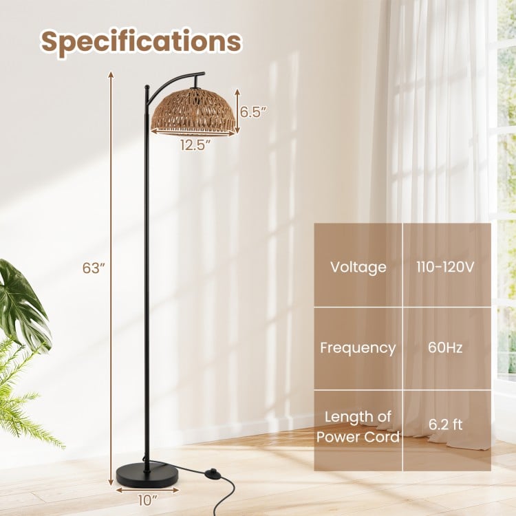 Arc floor lamp with a black pole and hanging shatter-resistant lampshade, 63 inches tall, ideal for living room or.