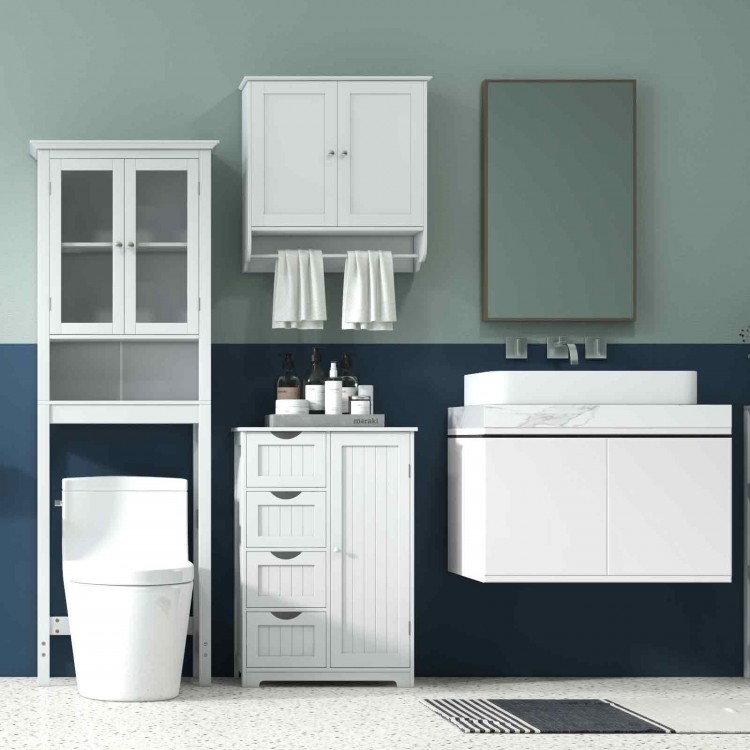 Wall-mounted bathroom storage and wooden cabinet bundle with laundry basket and clothes dryer for efficient.