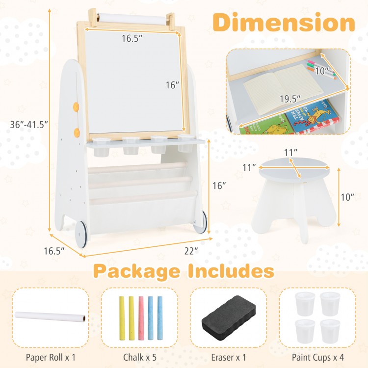 4-in-1 toddler activity table set featuring a magnetic whiteboard, chalkboard, and ample storage for creative play.
