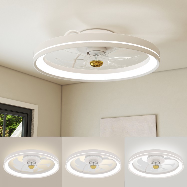 19-inch low-profile ceiling fan with dimmable LED, remote control, and 6-speed settings for efficient airflow in.