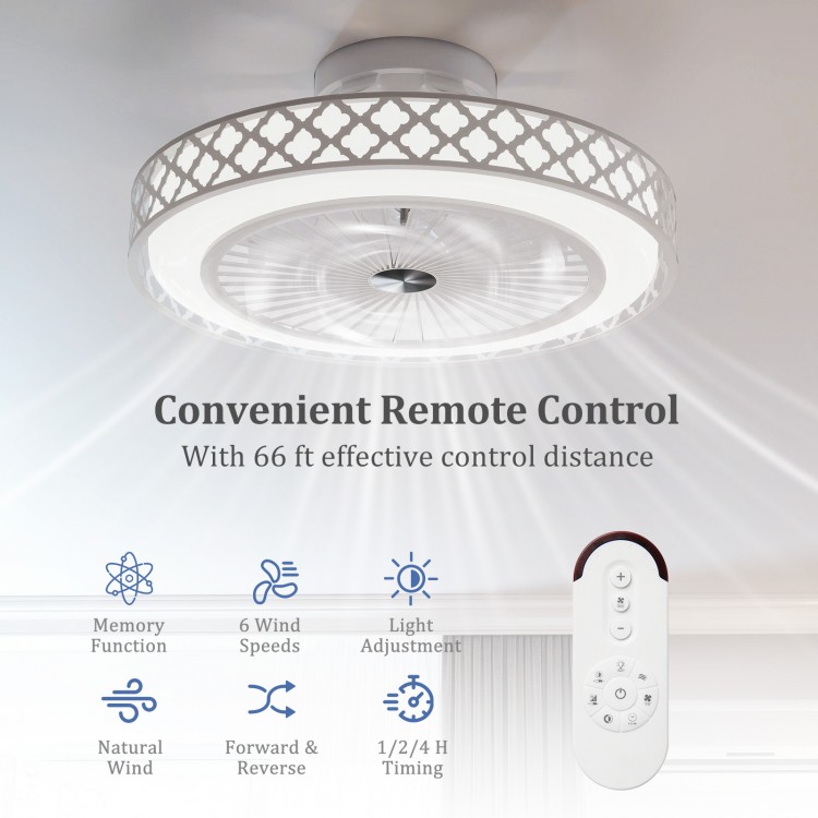 19-inch white ceiling fan with light, remote control, 6 speed settings, ideal for rooms up to 215 sq.ft.