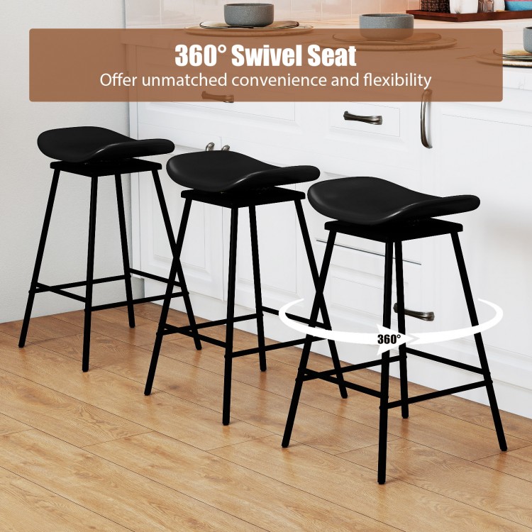 Black swivel barstool featuring a 360° swivel seat and ergonomic saddle design, perfect for enhancing kitchen seating.
