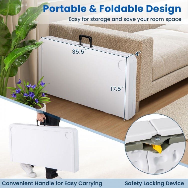 Foldable 35-inch mahjong table with cup holders, convenient handle for easy carrying, ideal for home or outdoor use.