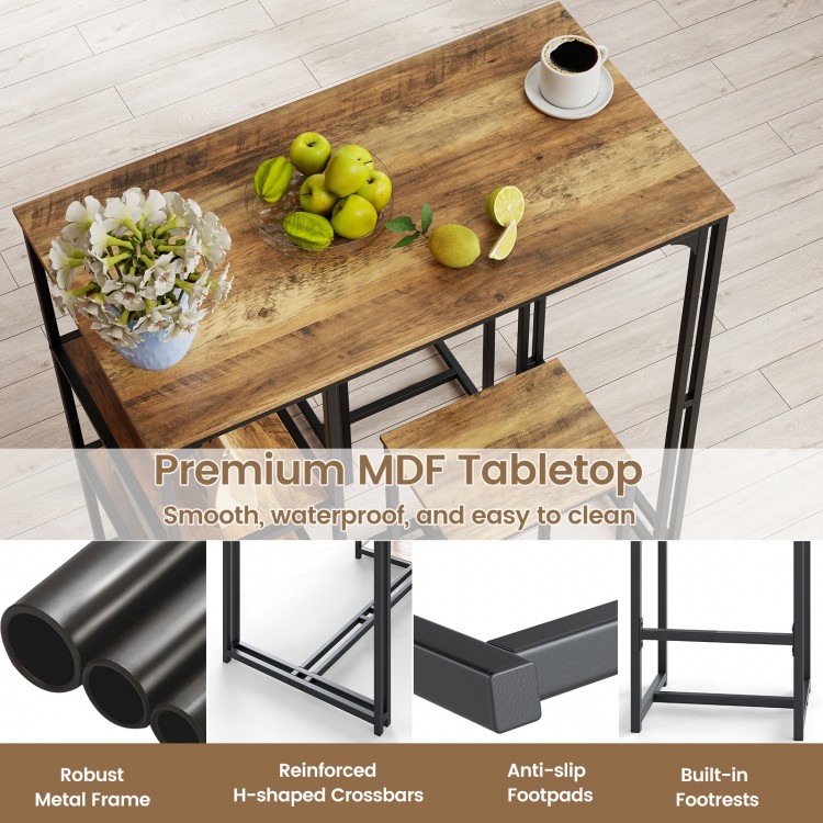 3-Piece Bar Table Set for 2 Bar-Height Dining Table with 2 Stools - Gallery View 10 of 11