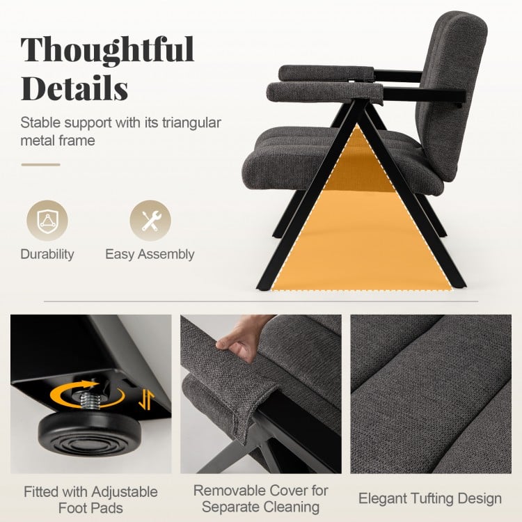 Oversized accent chair in gray with a triangular metal frame, ergonomic armrests, and removable cover for easy cleaning.