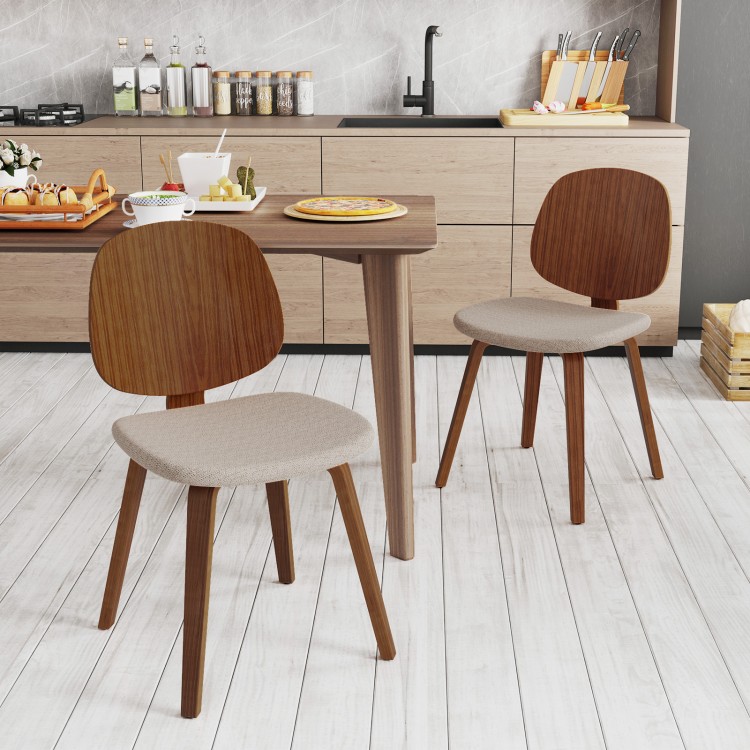 Wooden dining chair set of 2 with padded seats and bentwood frames in walnut, perfect for dining rooms or kitchens.