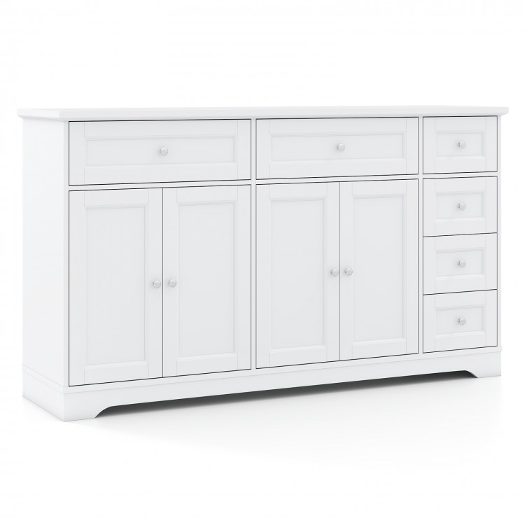 Modern white buffet sideboard with 59" countertop, 6 drawers, and 2 cabinets for organized storage in any room.
