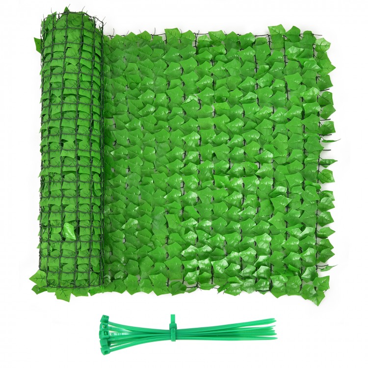 Artificial ivy privacy fence measuring 118 x 39 inches, made of durable polyester for outdoor decor and privacy.