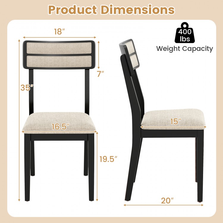 Side view of a modern dining chair with a tilt backrest, featuring black rubber-wood legs and beige padded seat.