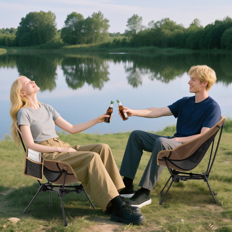 Portable camping chairs with a compact carrying bag, featuring breathable mesh and ergonomic design, perfect for.