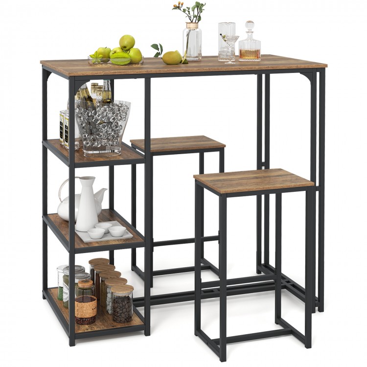 3-Piece Bar Table Set for 2 Bar-Height Dining Table with 2 Stools - Gallery View 4 of 11