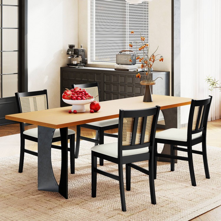 Farmhouse dining chair set featuring rubber wood legs and cane backs, ideal for stylish dining room decor.