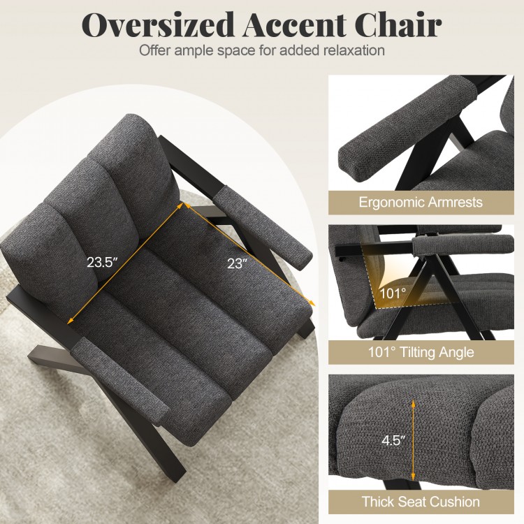 Oversized accent chair in gray with ergonomic armrests, supportive sponge filling, and a durable metal frame for.