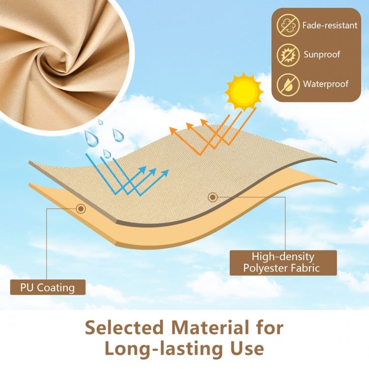 Beige patio furniture covers made of high-density polyester fabric, waterproof and sun-protective for 3-piece bistro.
