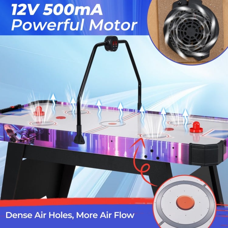 56-inch air hockey table with LED scoreboard, powerful 12V motor, and dense air holes for enhanced gameplay.
