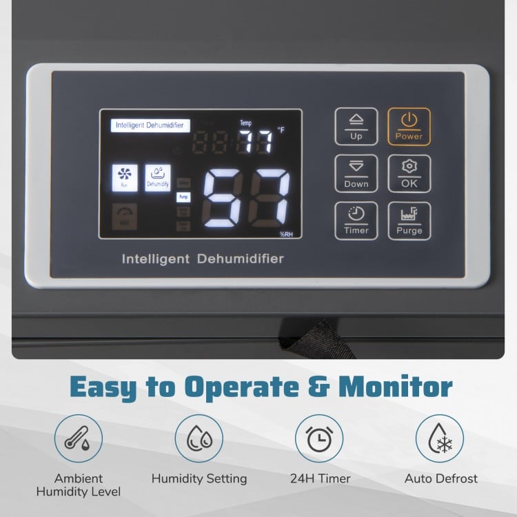 Control panel of the 154 Pints Commercial Dehumidifier showing humidity level and settings for easy monitoring.