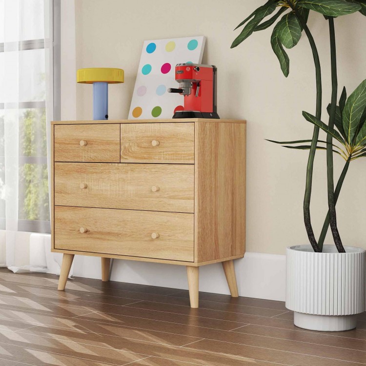 Free-standing 4-drawer dresser in natural wood tone, perfect for modern storage solutions in any room.
