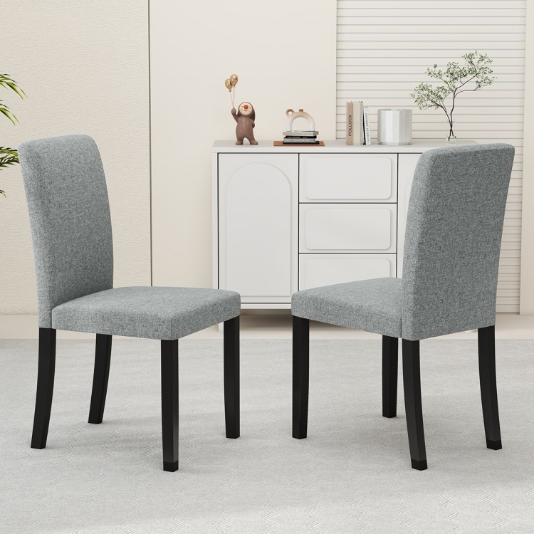 Mid-century modern dining chairs set of 2 in gray with rubber wood legs, ideal for dining rooms and cafes.