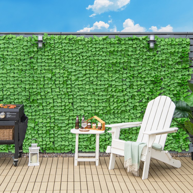 Artificial ivy privacy fence measuring 118 x 39 inches, featuring dense leaves for sun protection and easy installation.