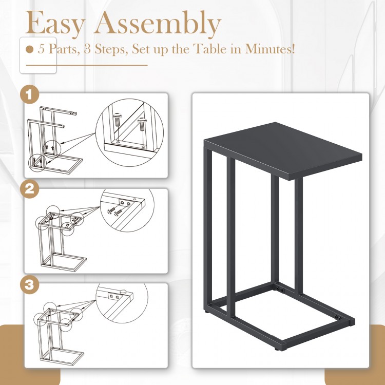 C-shaped side table in dark gray with adjustable foot pads, easy assembly in 3 steps, perfect for living room or.