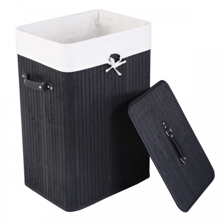 Laundry basket made of natural bamboo with a robust lid, perfect for organizing clothes in your laundry room.