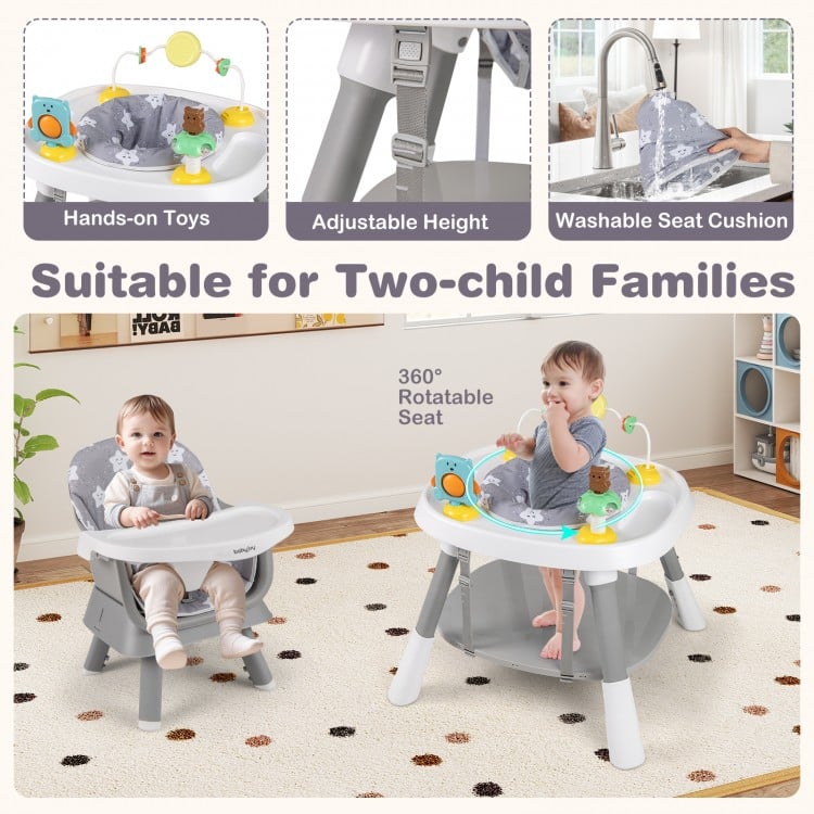16-in-1 baby high chair with activity center, 360° rotating seat, adjustable height, and waterproof cushion for.