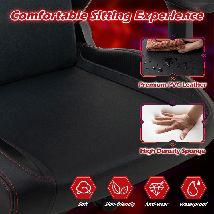 Close-up of the ergonomic high back computer chair in black, featuring waterproof PVC leather and high-density sponge.