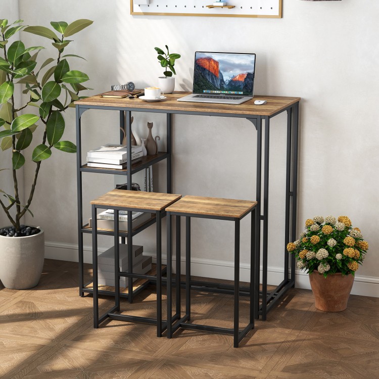 3-Piece Bar Table Set for 2 Bar-Height Dining Table with 2 Stools - Gallery View 6 of 11