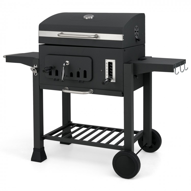 24-inch barrel charcoal grill with 544 sq.in cooking area, two folding side tables, and built-in thermometer for.