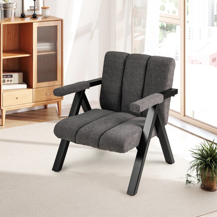 Gray oversized accent chair featuring a triangular metal frame, plush sponge filling, and removable armrest cover for.