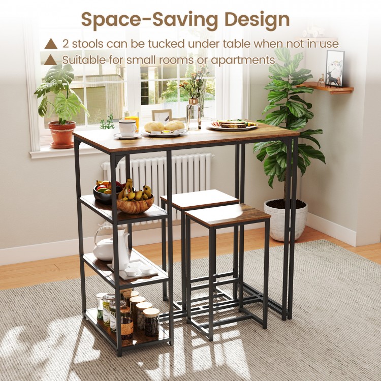 3-Piece Bar Table Set for 2 Bar-Height Dining Table with 2 Stools - Gallery View 11 of 11