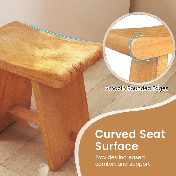 Curved seat of the 19.5-inch teak shower bench with smooth rounded edges for comfort and support in tight spaces.