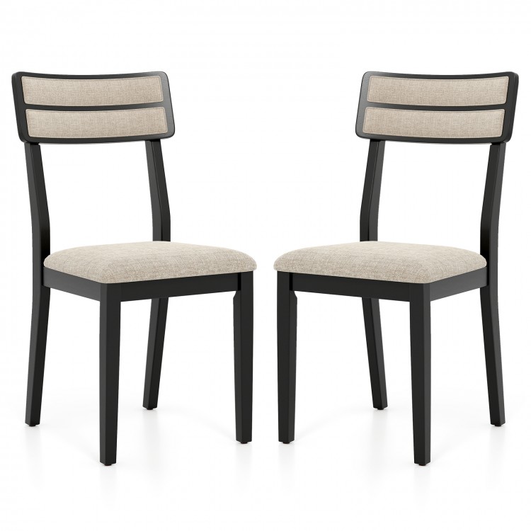 Set of 2 modern dining chairs with black rubber-wood legs and beige linen-feel fabric, ideal for dining rooms.