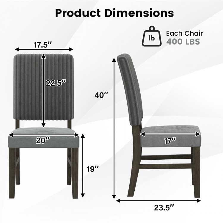 Side view of a grey velvet dining chair with dimensions, featuring a rubber wood frame and ergonomic design for comfort.